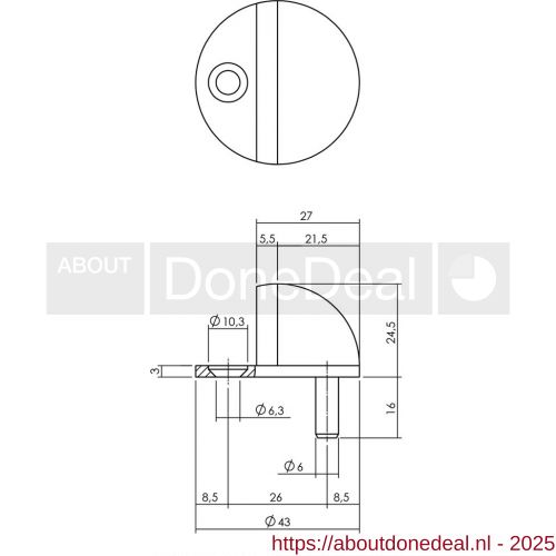 Intersteel Essentials 4420 deurstop bolrond diameter 43x25 mm vloermontage RVS 0035.442090 - Afbeelding . 2